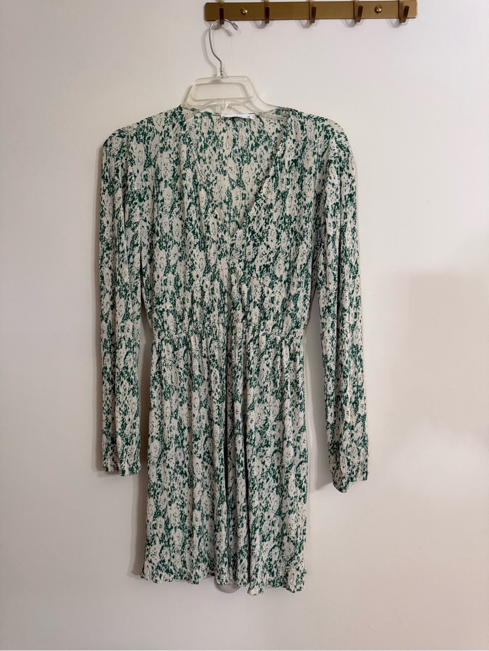 Mango MNG Mini Dress Womens Green Cream NWOT Flowy Floral Long Sleeve 6 - Picture 6 of 9